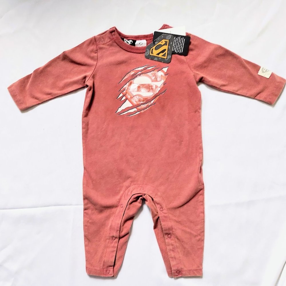 Cotton On Size 3M 6M Baby Superman License Long Sleeve Snap Romper NWT